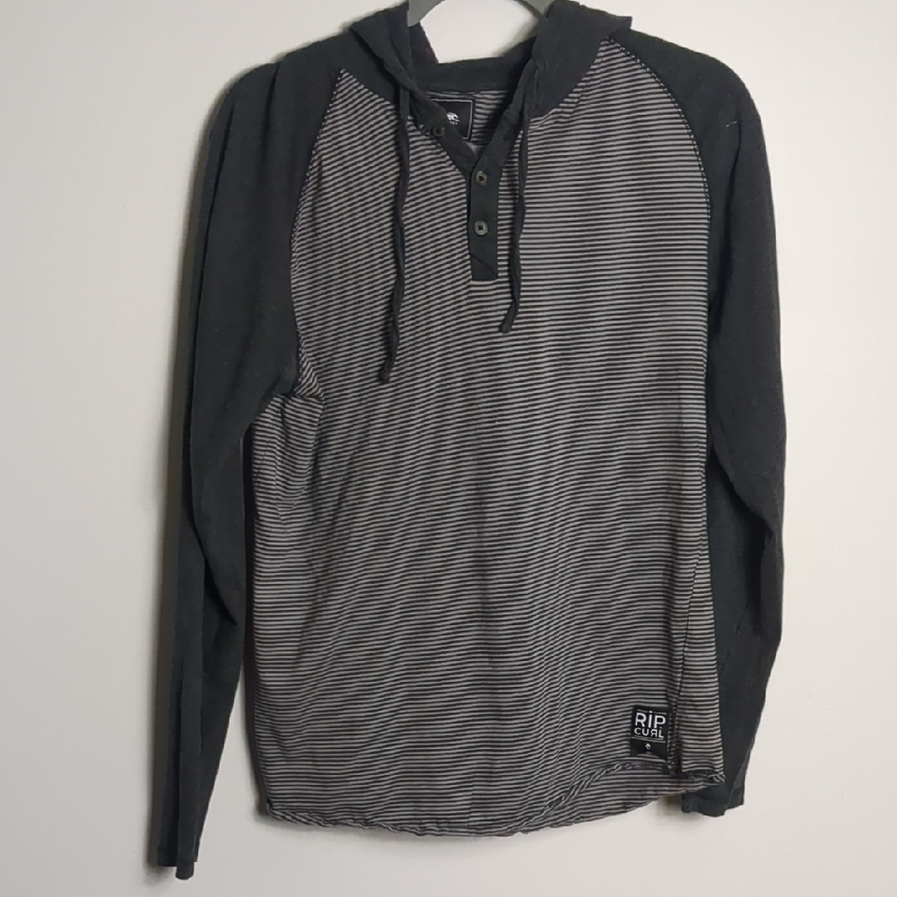 Rip Curl Black and Gray Henley Hoodie Sweatshirt